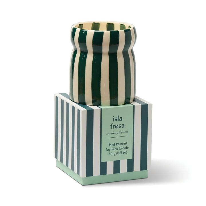 Cabana Teal Striped Ceramic Candle Isla Fresa