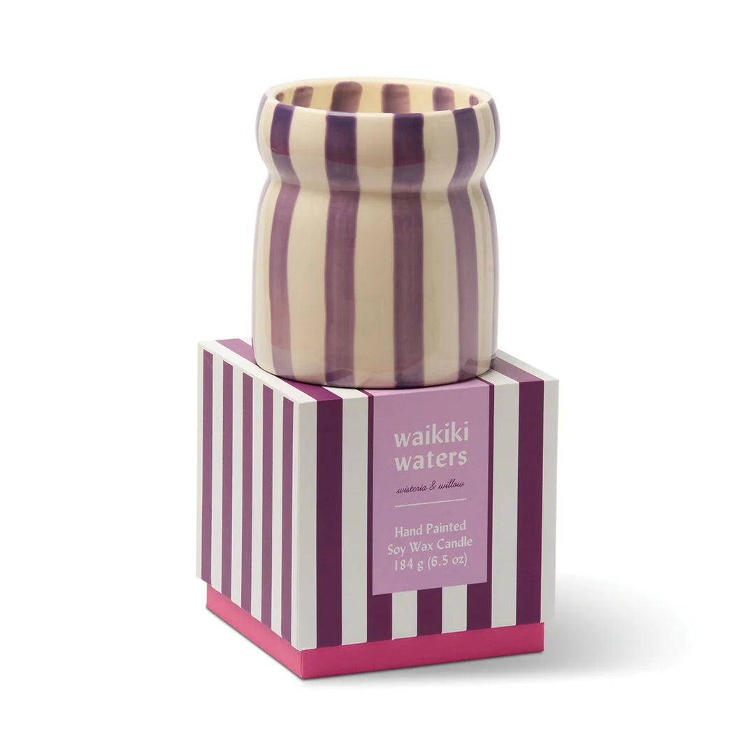 Cabana Teal Striped Ceramic Candle Waikiki Waters