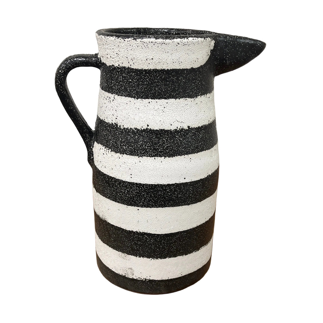 Large Tall Terracotta Striped Speckled Pitcher