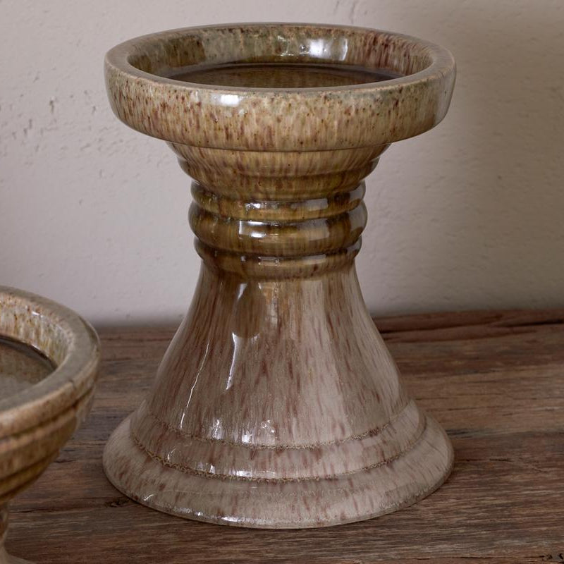 Cabra Reactive Glaze Candle Holder Large in Olive & Natural