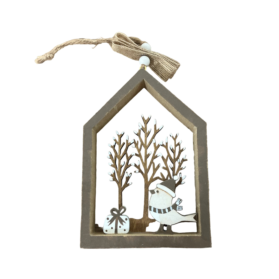 Large Robin in Brown House Outline Hanger