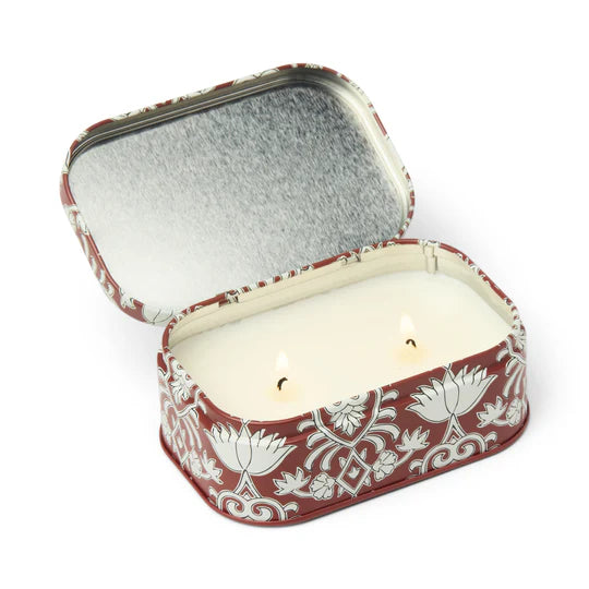 Cherie Printed Tin Candle Crimson & Cream - French Linen & Orris