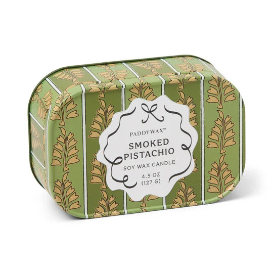 Cherie Printed Tin Candle Green & Khaki - Smoked Pistachio