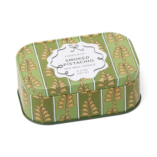 Cherie Printed Tin Candle Green & Khaki - Smoked Pistachio