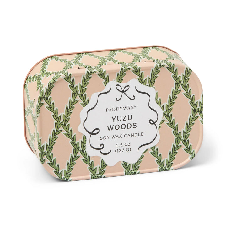 Cherie Printed Tin Candle Pink & Green - Yuzu Woods