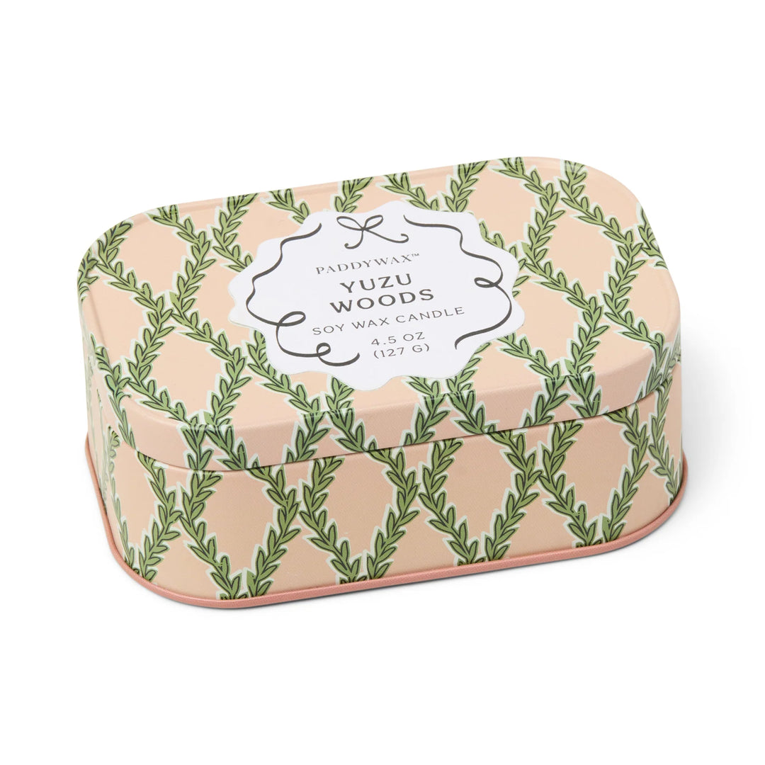 Cherie Printed Tin Candle Pink & Green - Yuzu Woods