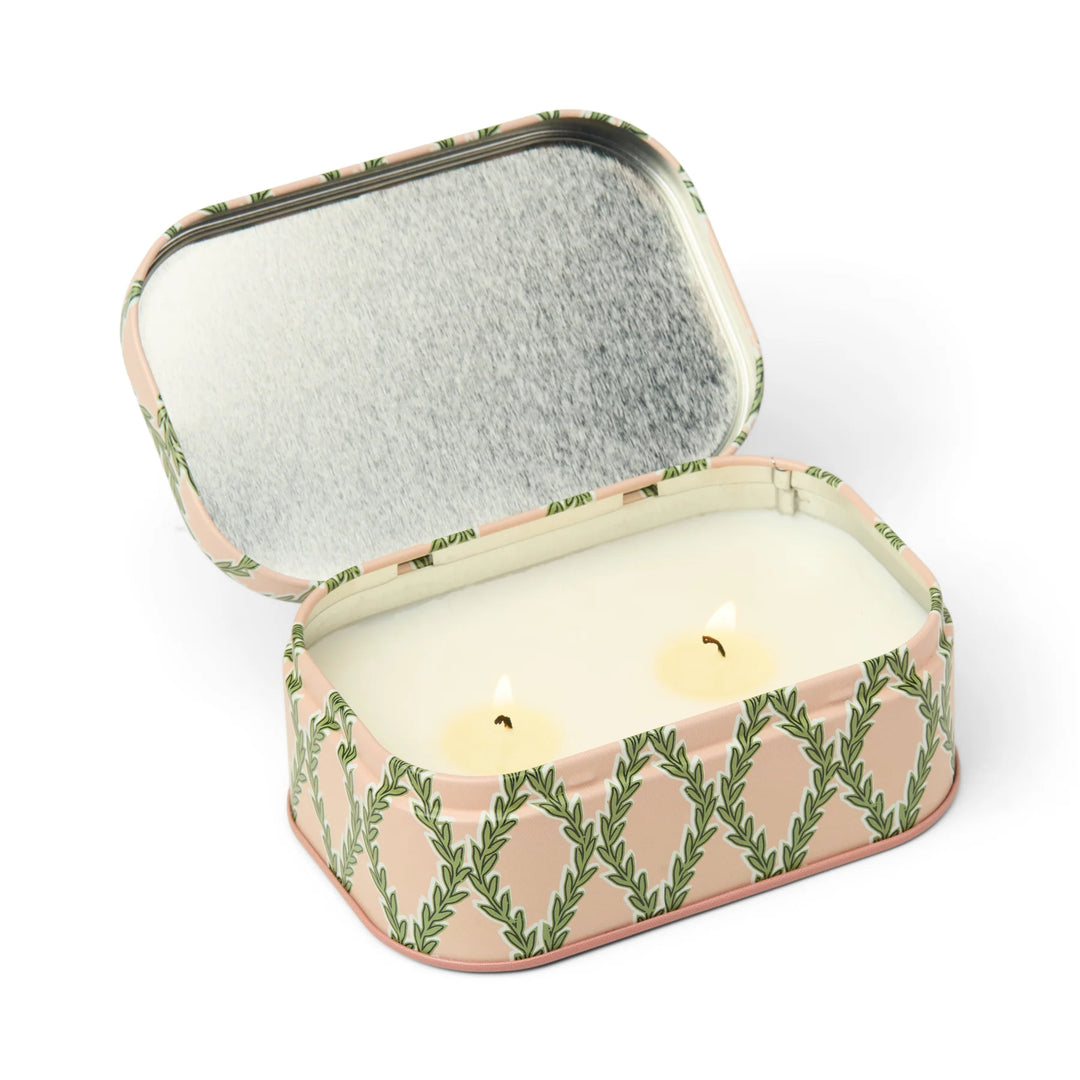 Cherie Printed Tin Candle Pink & Green - Yuzu Woods