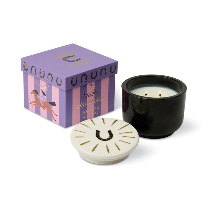 Charmed Candle with Horseshoe Lid in Tabac & Pine