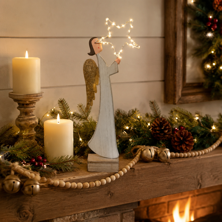 Large Angel on Plinth LED Star