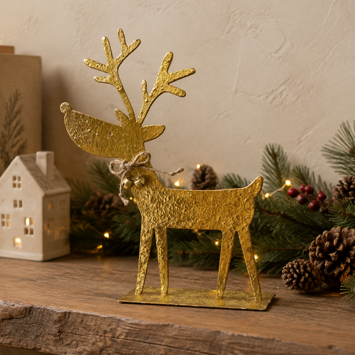 Gold Reindeer on Plinth