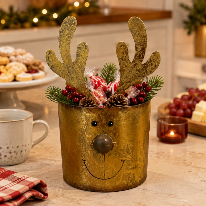 Large Metal Reindeer Pot