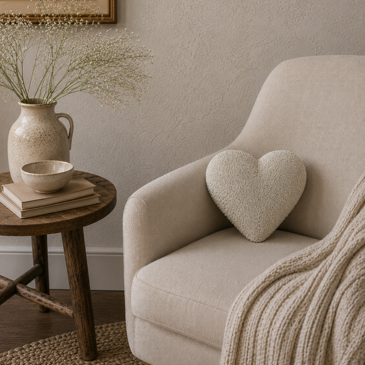 Beaded Heart Cushion in Ivory Ex Display Outlet