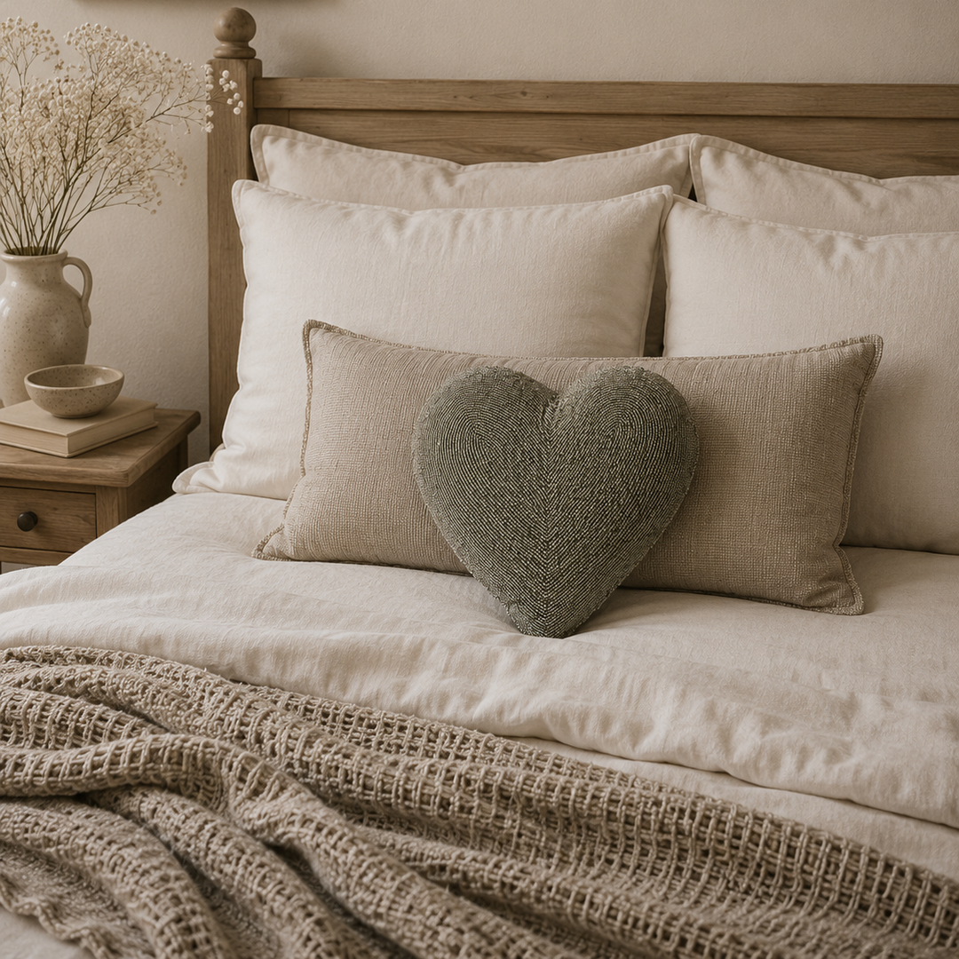 Beaded Heart Cushion in Silver Ex Display Outlet