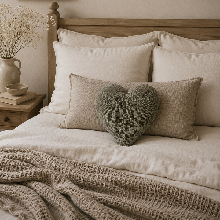 Beaded Heart Cushion in Silver Ex Display Outlet