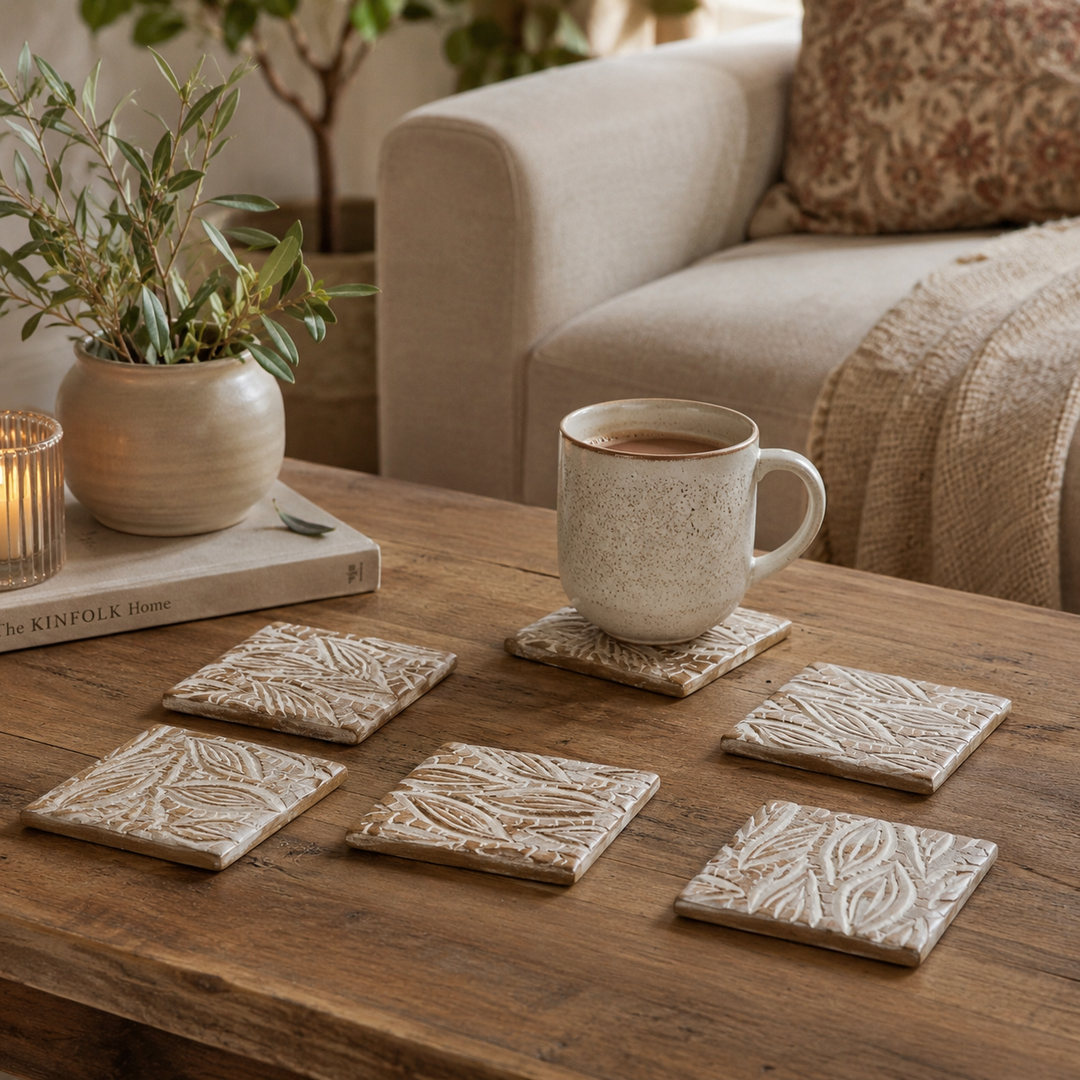 Set of 6 Wooden Coasters Petals Outlet