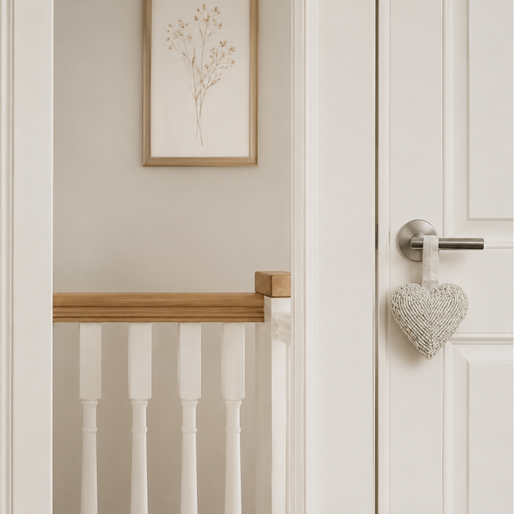 Beaded Medium White Heart Hanging Ex Display Outlet
