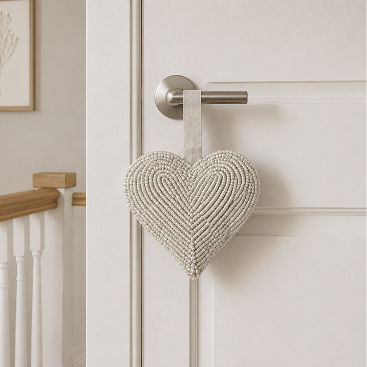 Beaded Large White Heart Hanging Decor Ex Display Outlet