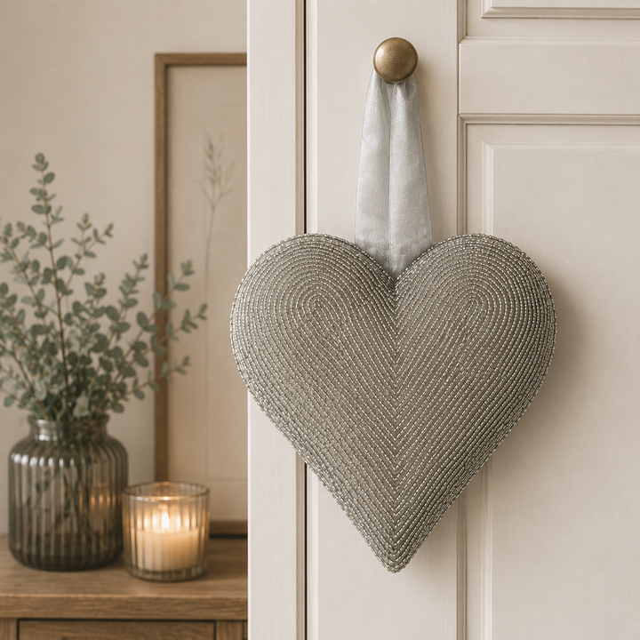 X Large Silver Heart Hanging Decor Ex Display Outlet