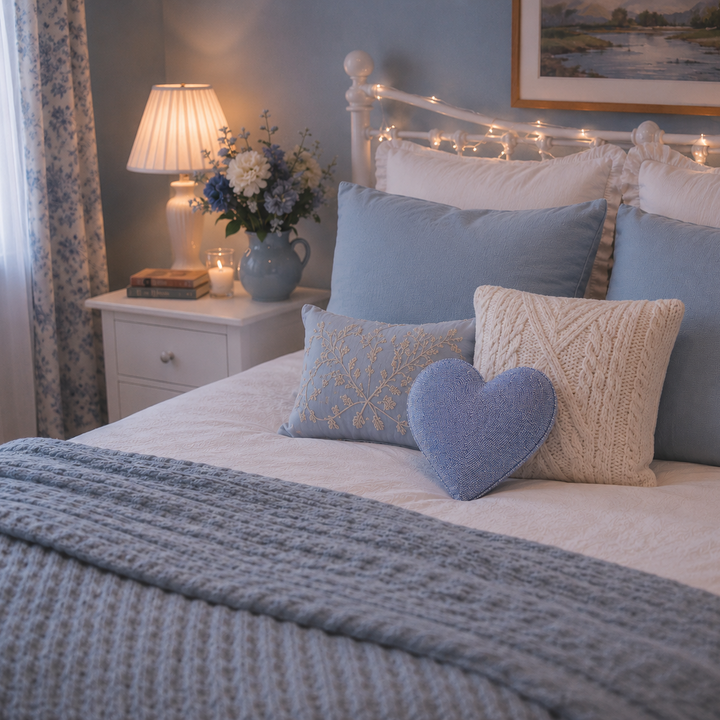 Large Beaded Heart Cushion in Violet Ex Display Outlet