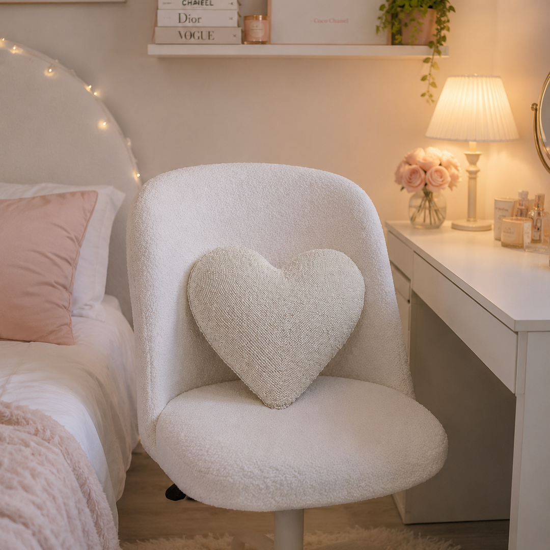 Beaded Heart Cushion Large in White Ex Display Outlet