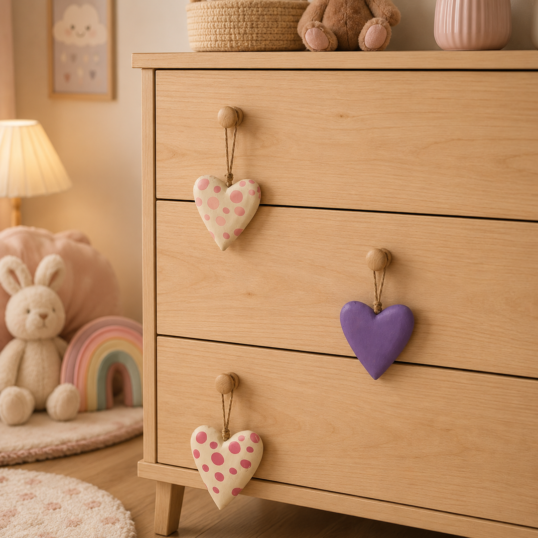 Set of 3 Wooden Heart Decorations Purple Outlet