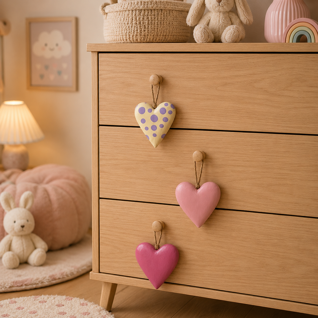 Set of 3 Wooden Heart Decorations Pink Outlet