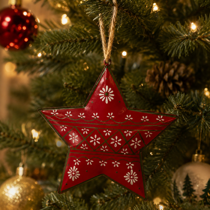 Metal Star Hanging Shaped Tree Decor Red