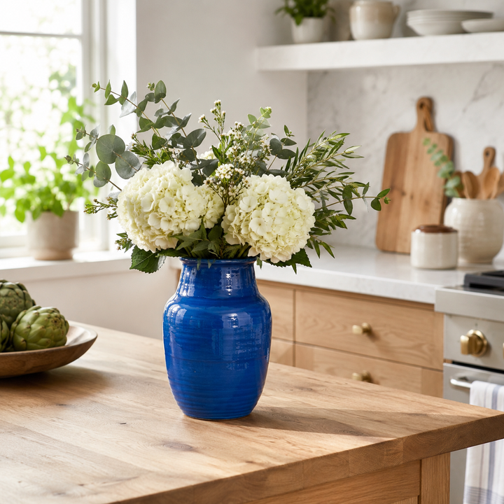 Medium Slim Terracotta Glazed Vase Bright Blue