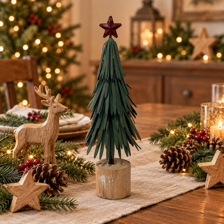 Small Shredded Christmas Tree on Log