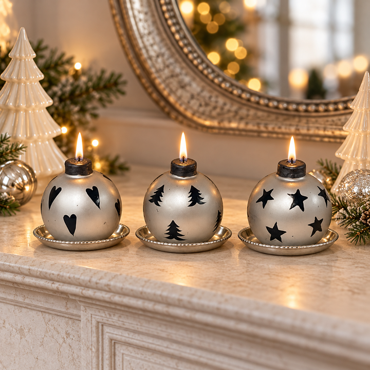 Set of 3 Small Bauble Candles Silver