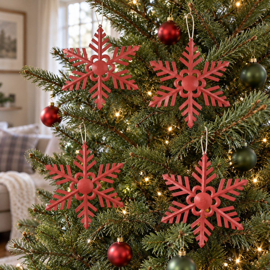 Set of 4 Large Red Snowflake Hangers