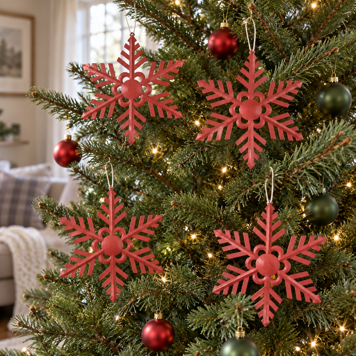 Set of 4 Large Red Snowflake Hangers