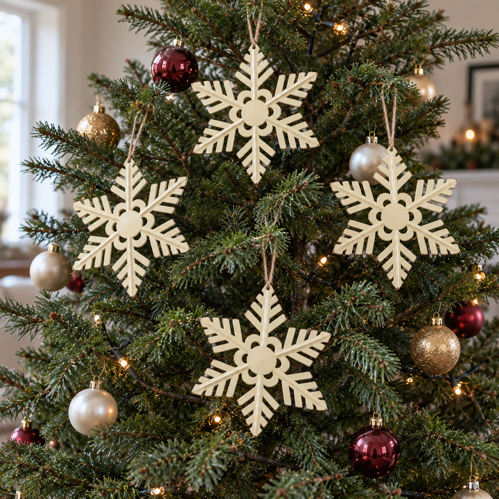 Set of 4 Large Cream Snowflake Hangers