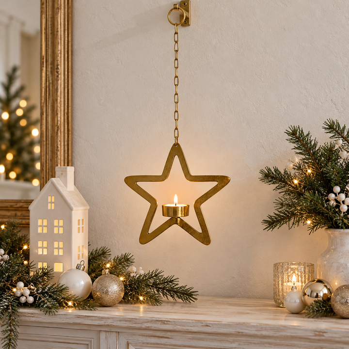 Hanging Gold Star Tealight