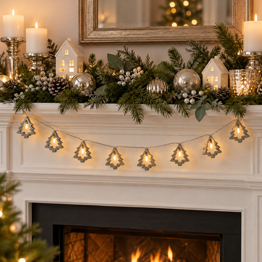 Wooden Trees Garland LED Silver