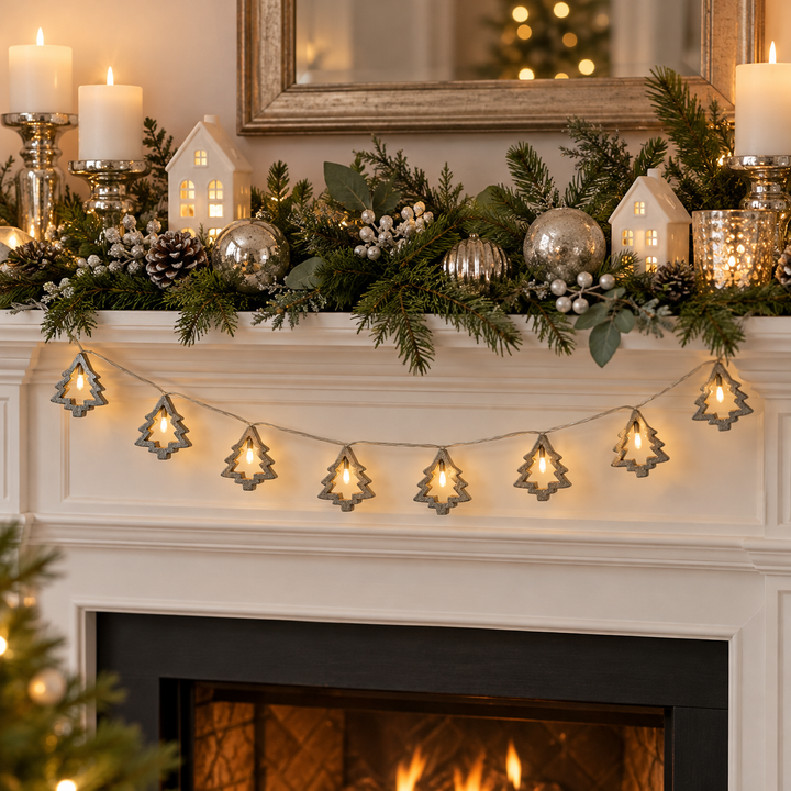 Wooden Trees Garland LED Silver