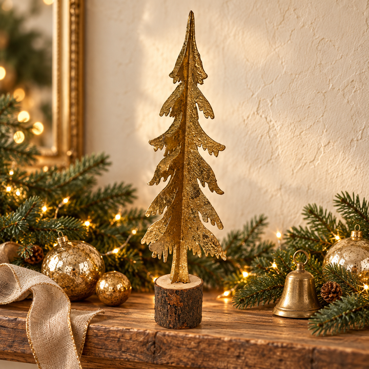 Medium Metal Tree on Log Base Gold