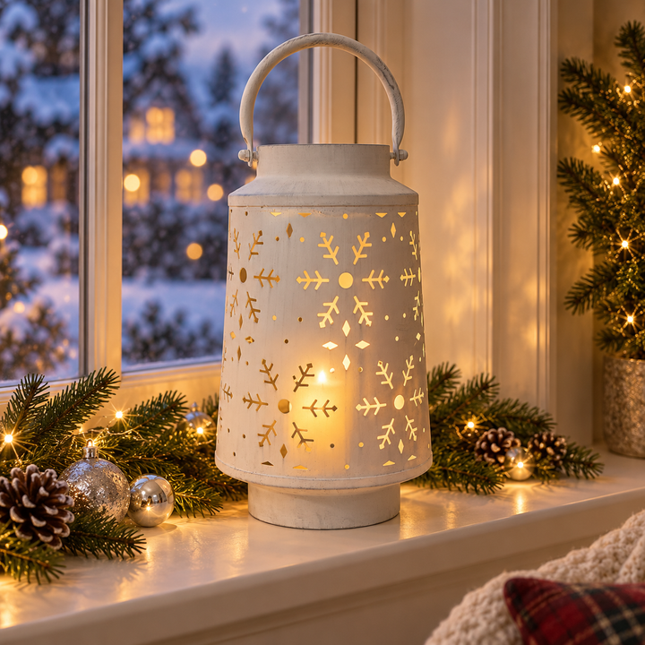 Large Snowflakes Lantern White Christmas