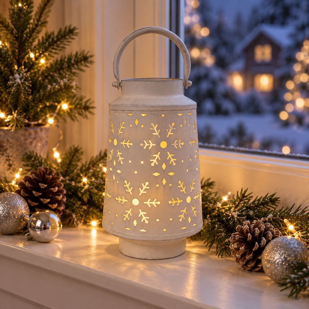 Snowflakes Lantern White Christmas Small