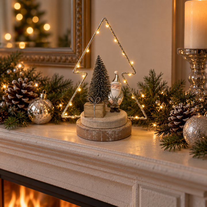 Tree with Santa & Present LED Silver
