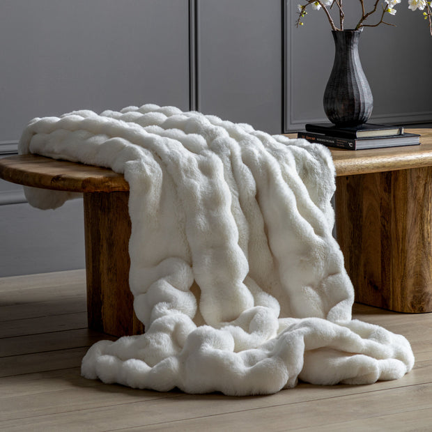 Marshmallow Marble Rabbit Faux Fur Throw - Cream