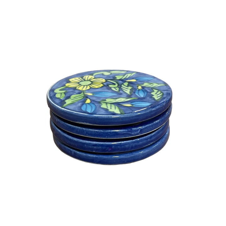 Set Of 4 Floral Glazed Coasters