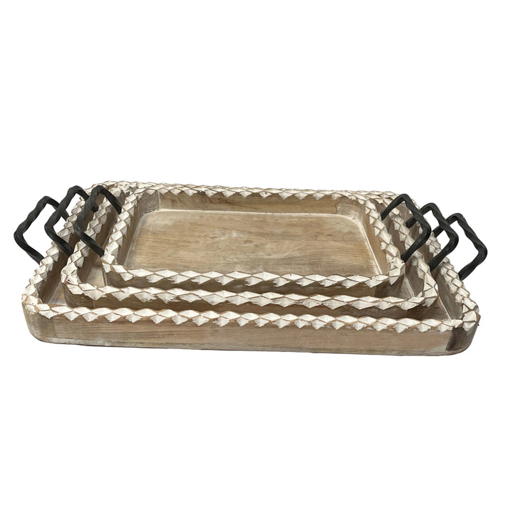 Set Of Three Wooden Handled Trays