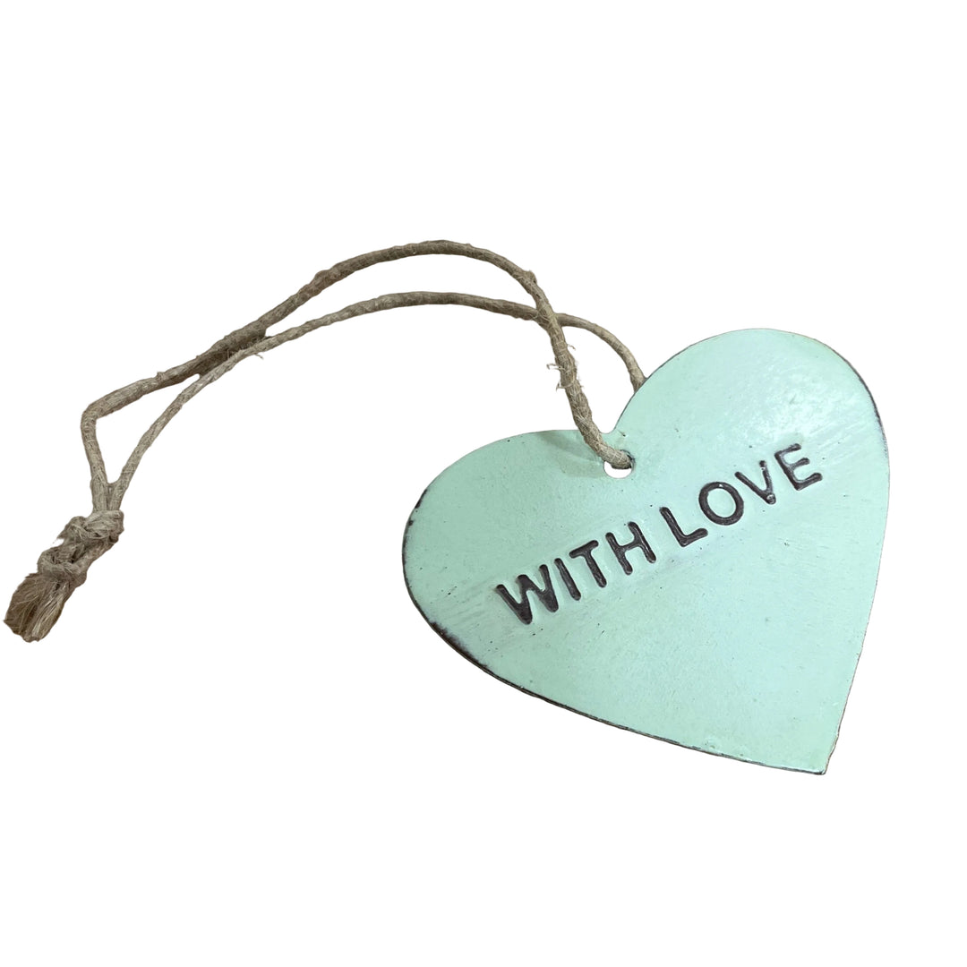 Pack of 10 Pale Green Metal Heart Gift Tags