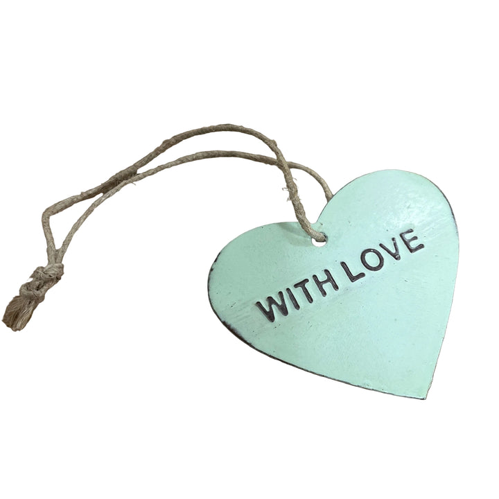 Pack of 10 Pale Green Metal Heart Gift Tags