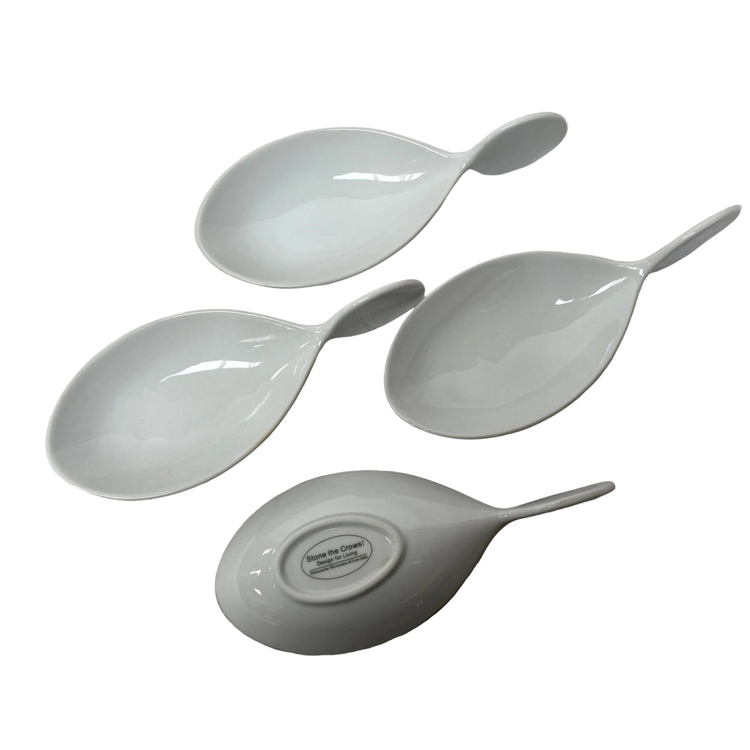 Set of 4 Porcelain Fish Shaped Serving Dishes White