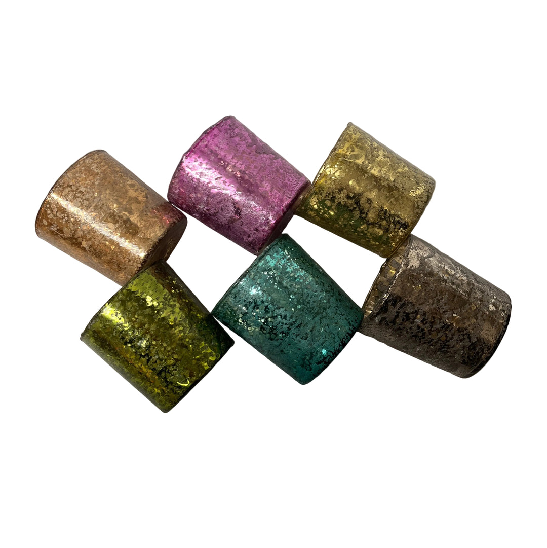 Set Of Six Cracked Glass Tea Light Holders