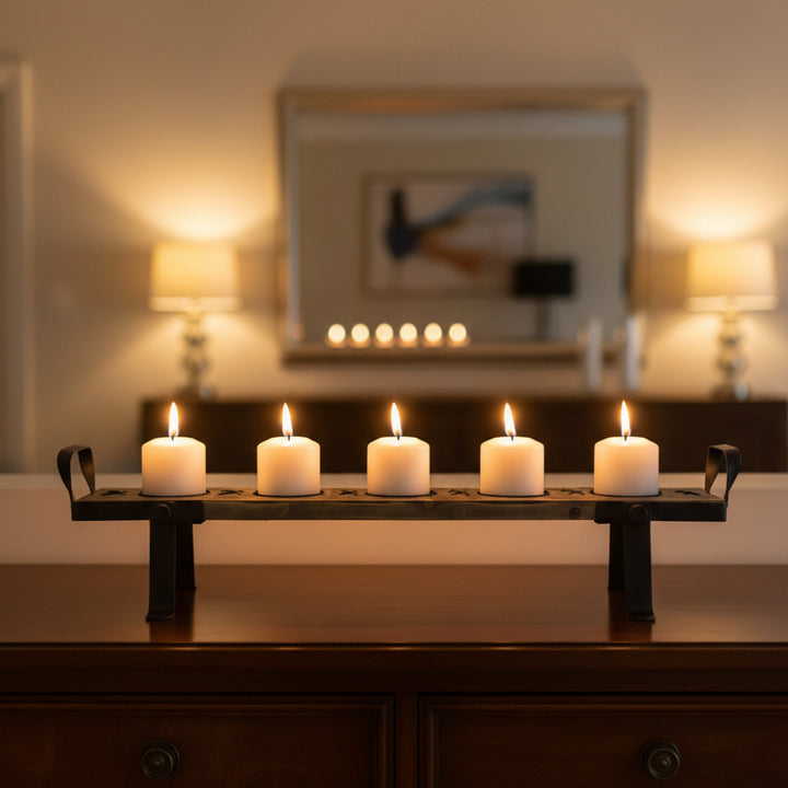 Rustic Metal & Wood 5 Part Candlestand