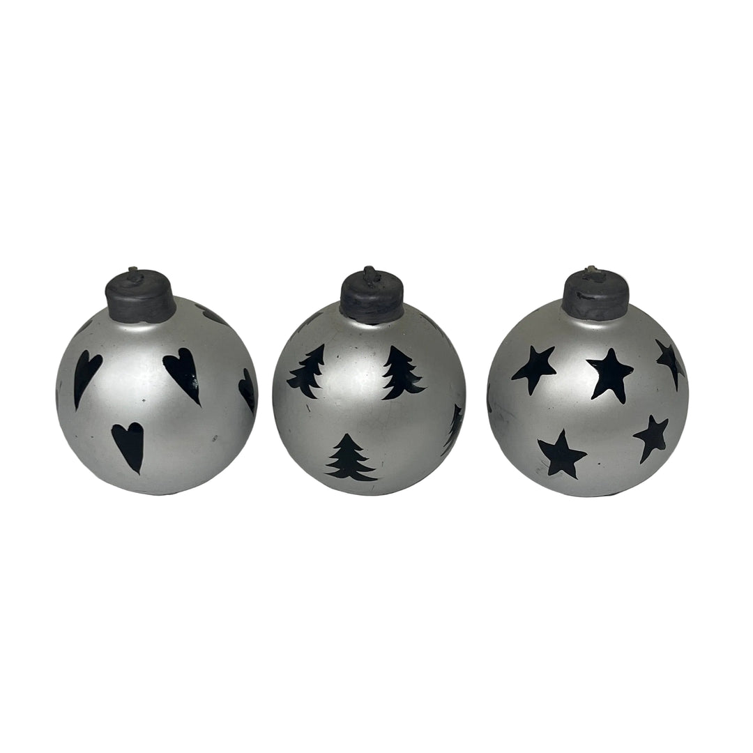 Set of 3 Small Bauble Candles Silver