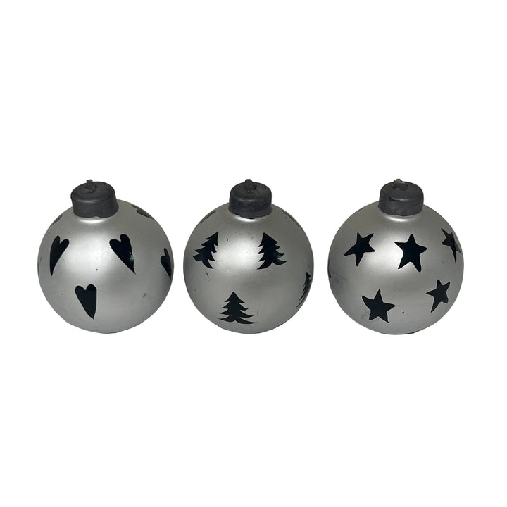 Set of 3 Small Bauble Candles Silver